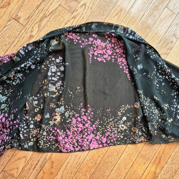 Lightweight Chiffon Open Front Cardigan Front Tie Blouse O/S - Picture 5 of 12